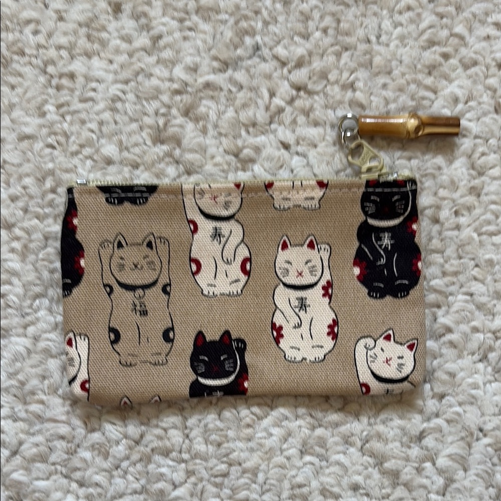 Tan Cat Print Coin Purse